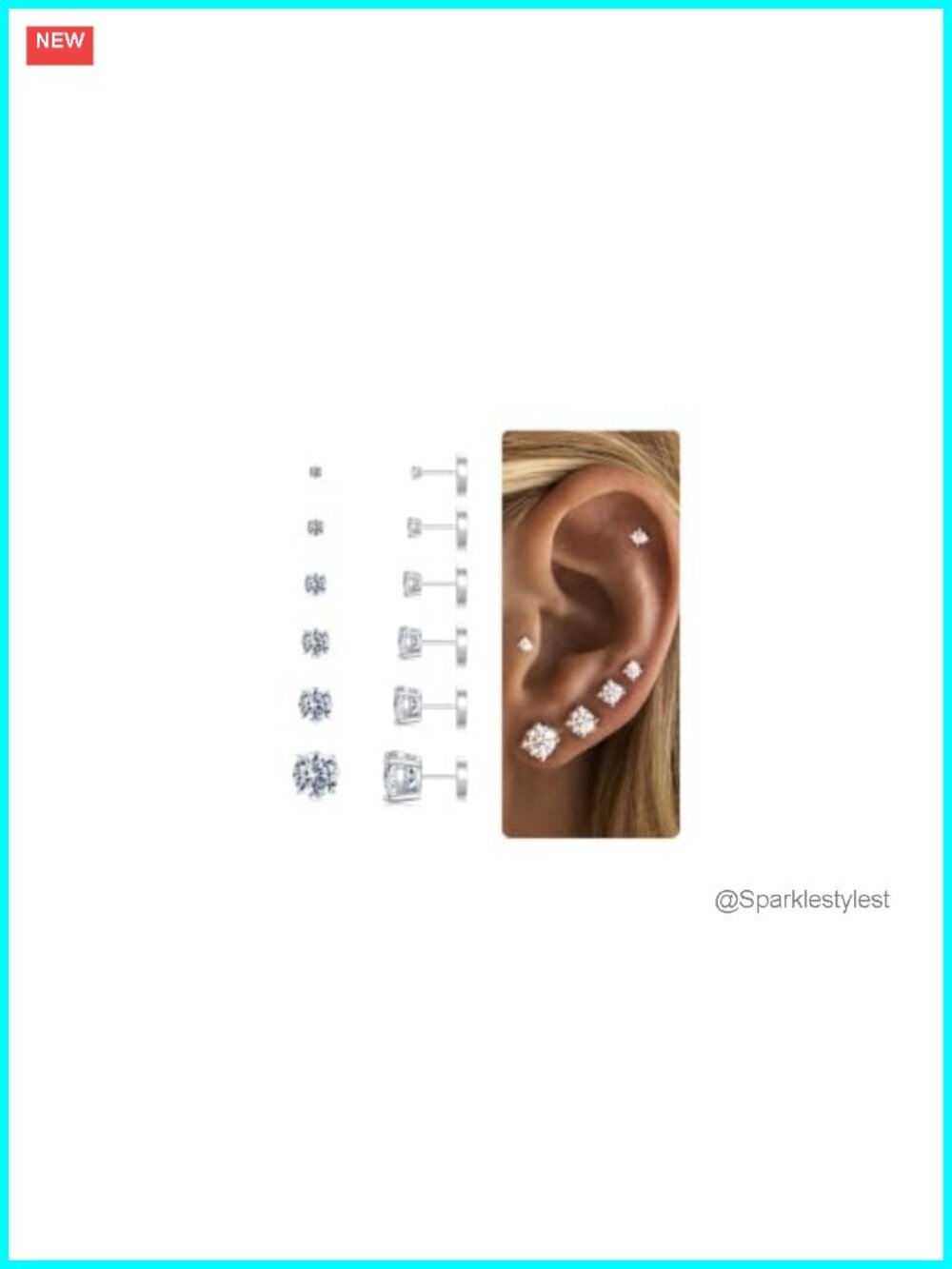 6 Pairs 14k Gold Plated Flat Back Stud Earrings Set Cubic Zirconia
